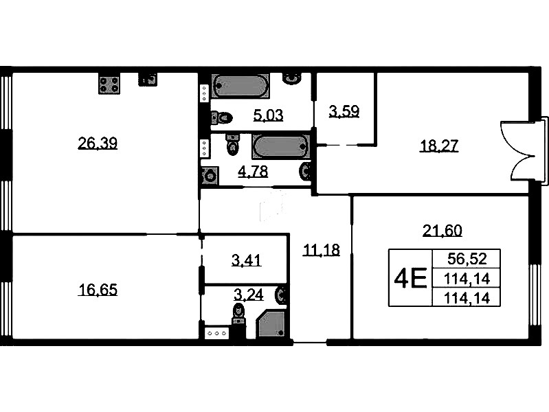 3-комнатная квартира 114.14 м², 3/9 эт., ЖК «Бакунина 33»
